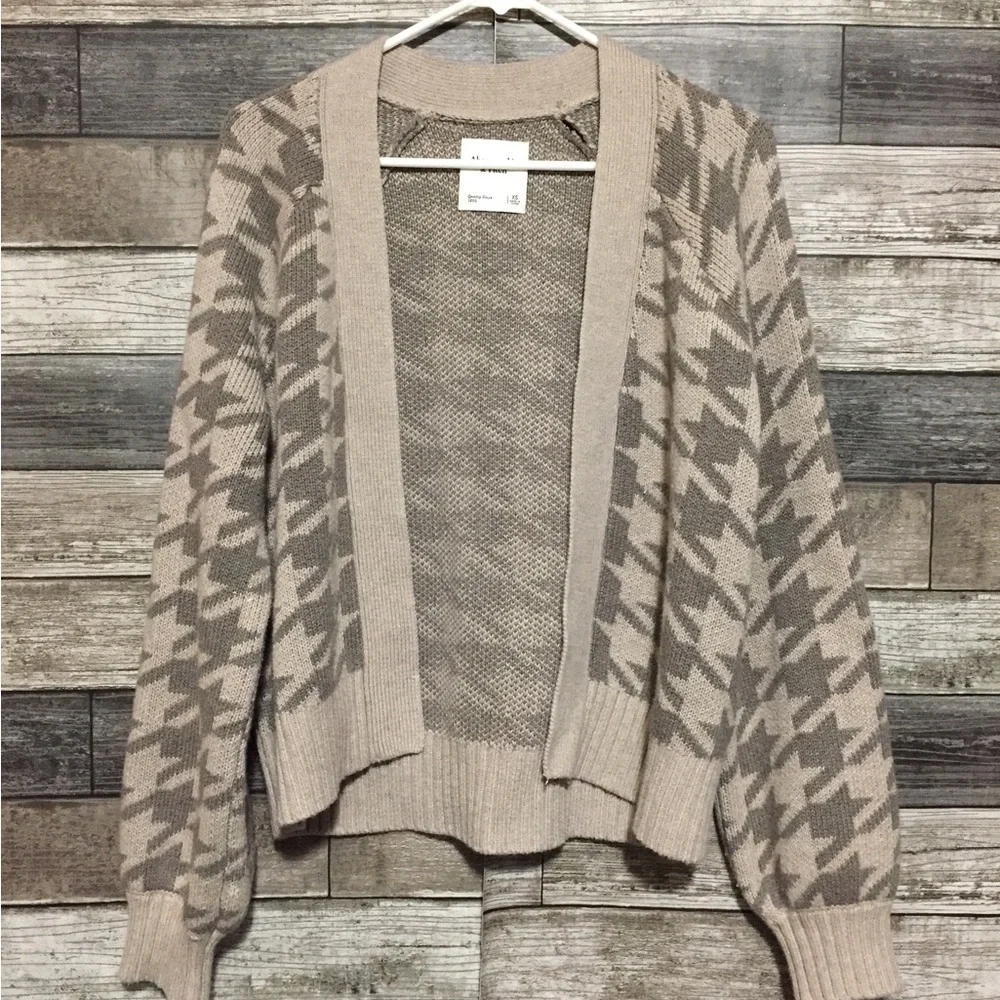 Abercrombie Fitch Houndstooth Plaid Open Front Cardigan Sweater Women’s XS FLAW - Picture 4 of 9